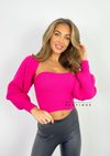 Women's bright pink fitted sweetheart neckline top