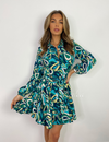 Women's abstract printed belted mini dress