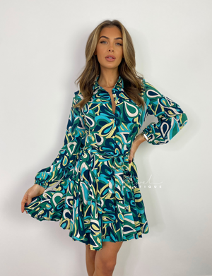 Women's abstract printed belted mini dress