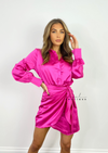 Women's hot pink silky knot front dress